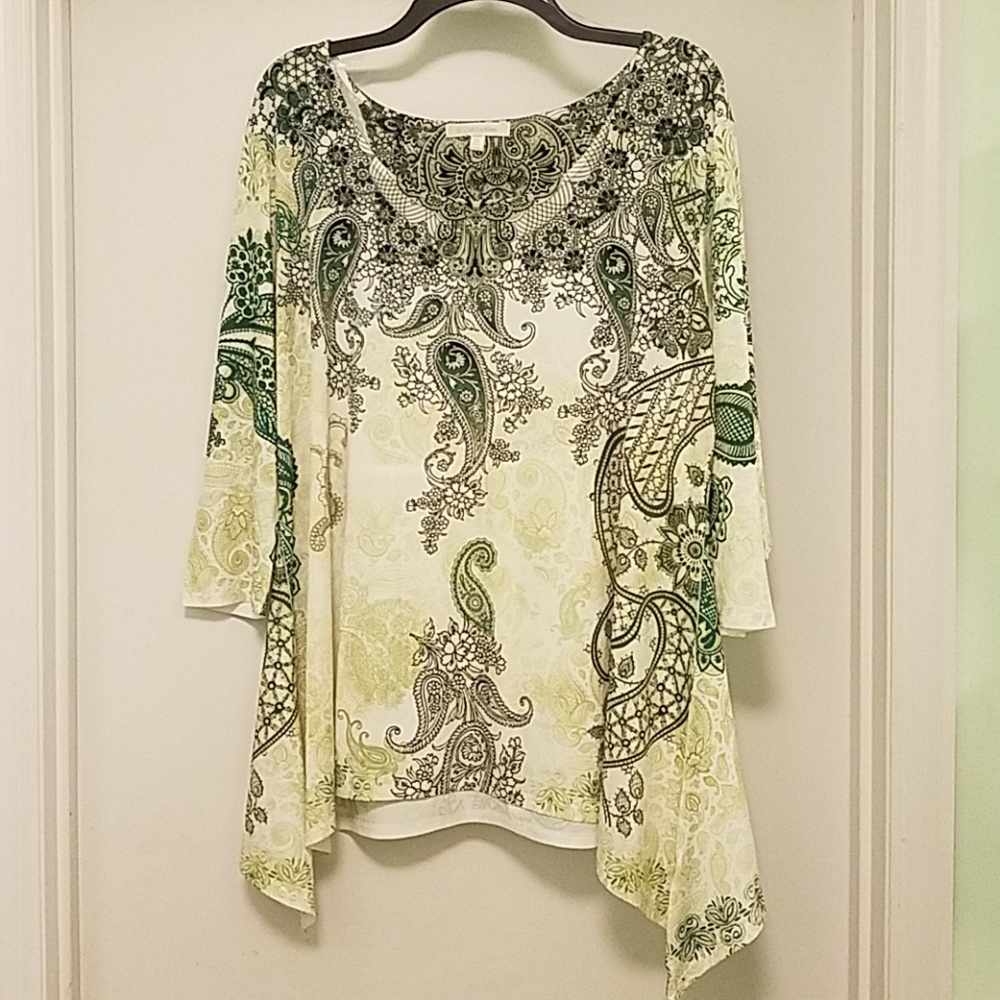 EUC Green Paisley tunic 2X